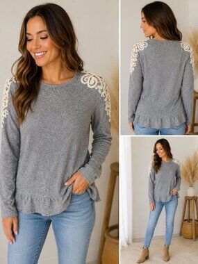 VANILLA BAY LACE SHOULDER RUFFLE BOTTOM TRIM TOP